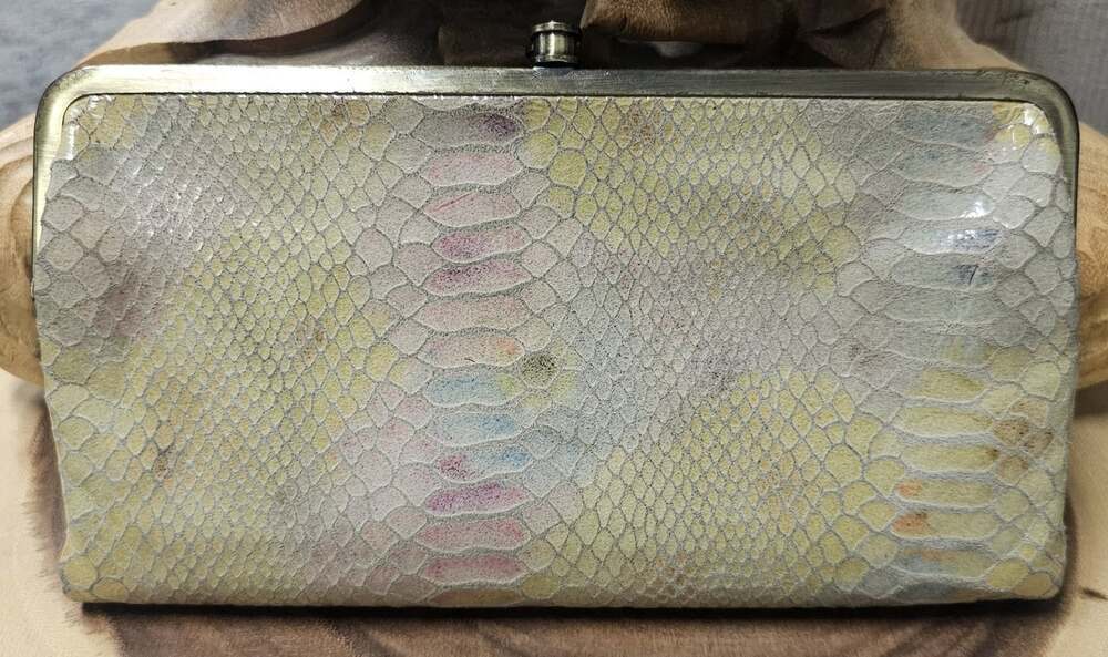 Hobo International Lauren Snake Print Pastel Rainbow Wallet Leather Clutch